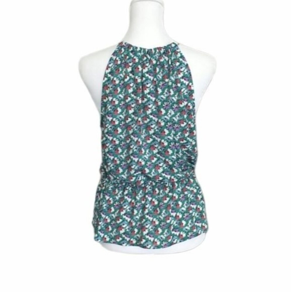 Anthropologie Floral Sleeveless Halter Peplum Top Tie Detail Green Multicolor - Picture 6 of 9